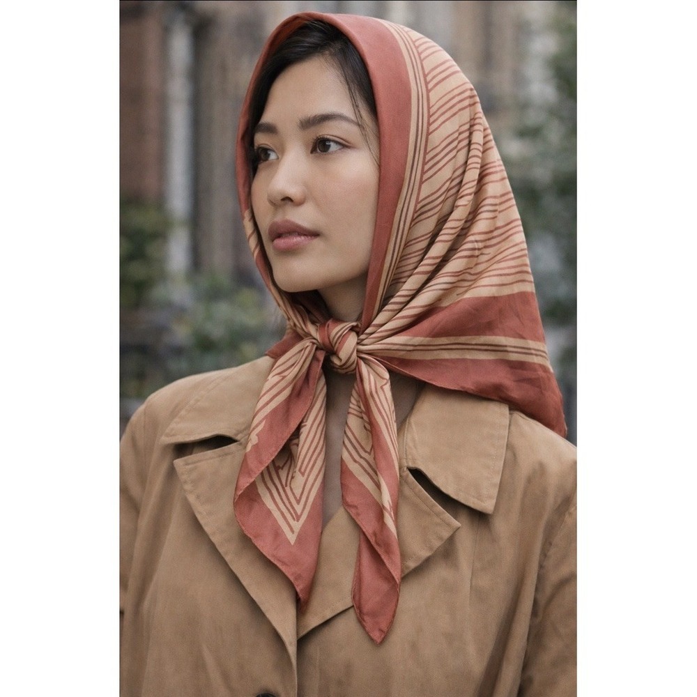 Totes Rain Scarf Water Repel Diagonal Stripes‎ Mod Vintage '81 Japan Square 25"